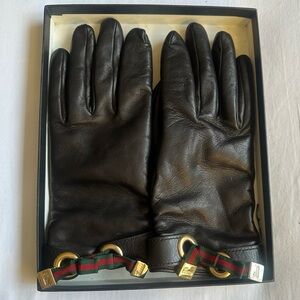 Rare Gucci Princy Ribbon Black Leather Gloves
